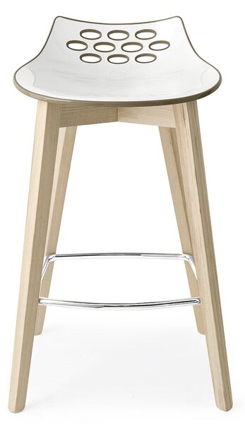 Connubia Barová židle Jam, dřevo, plast, výška sedu 65 cm, CB1485 Podnoží: Bělený buk (dřevo), Sedák: Plast lesklý – Bicolor - Bílá – nugátová