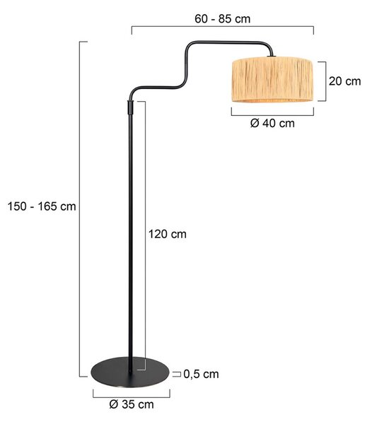 Steinhauer Stojací lampa Bloeba, černá/hnědá, výška 165 cm, mořská tráva, Černá, Obývací pokoj / jídelna, kov, Moderní