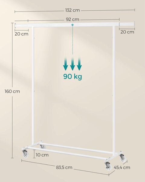 Stojan na oblečení INEZ na kolečkách, max.90kg, 83,5x45x160cm, bílá SongmicsHome