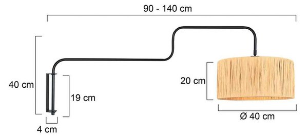 Steinhauer Nástěnné světlo Bloeba, černá/hnědá, výška 140 cm, mořská tráva, Černá, Obývací pokoj / jídelna, kov, Moderní