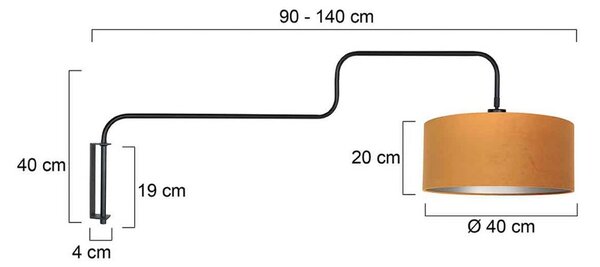 Steinhauer Nástěnné světlo Bloeba, černá/zlatá, výška 140 cm, velur, Černá, Obývací pokoj / jídelna, kov, Moderní