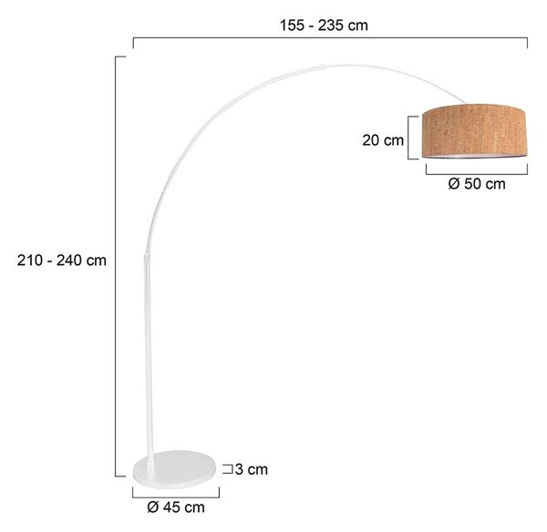 Steinhauer oblouková lampa Sparkled Light, bílá/hnědá, výška 240 cm, korek, stmívatelný, Hnědá / rez, Obývací pokoj / jídelna, kov, Moderní