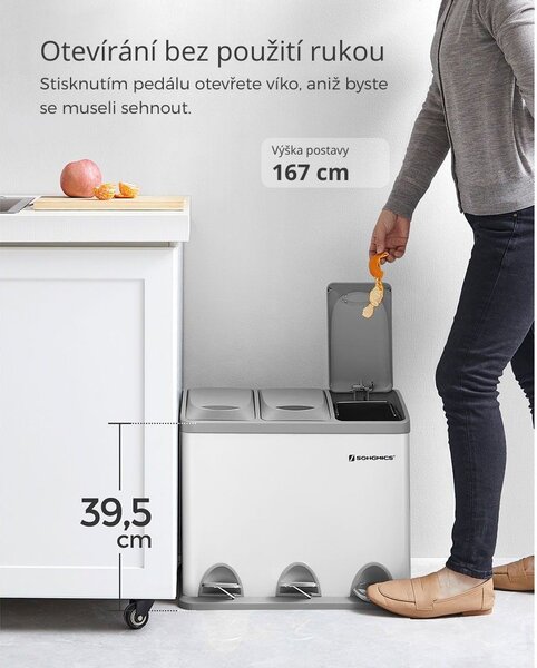 Koš na třídění odpadu SORT 24l (3x8l), šedá/bílá SongmicsHome