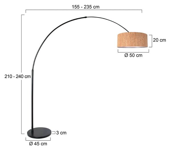 Steinhauer oblouková lampa Sparkled Light, černá/hnědá, 240 cm, korek, stmívatelný, Hnědá / rez, Obývací pokoj / jídelna, kov, Moderní