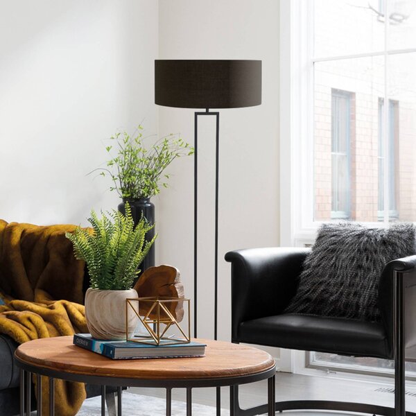 Steinhauer Stojací lampa Stang, černá/černá-zlatá, výška 160 cm, chintz, stmívatelný, Černá, Obývací pokoj / jídelna, kov, Moderní
