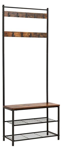Věšák s lavicí a botníkem HENRY v industriálním stylu, 32x70x175 cm, hnědá/černá Vasagle