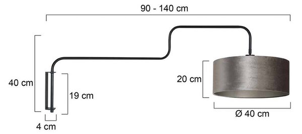 Steinhauer Nástěnné světlo Bloeba, černá/stříbrná, výška 140 cm, velur, Černá, Obývací pokoj / jídelna, kov, Moderní