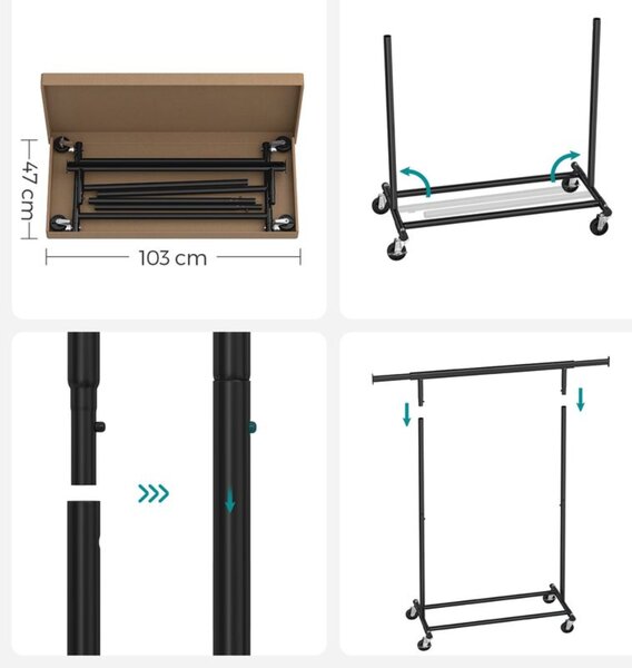 Stojan na oblečení INEZ na kolečkách, max.90kg, 83,5x45x160cm, černá SongmicsHome