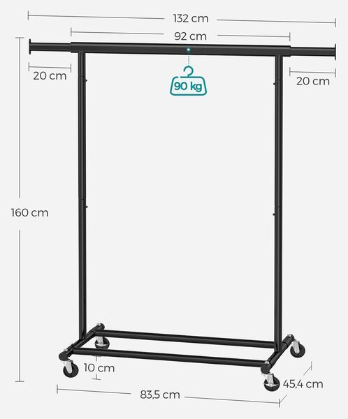 Stojan na oblečení INEZ na kolečkách, max.90kg, 83,5x45x160cm, černá SongmicsHome