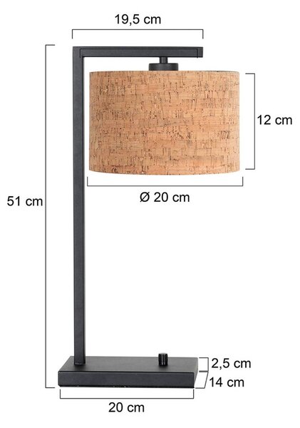 Steinhauer Stolní lampa Stang, černá/hnědá, výška 51 cm, korek, Černá, Obývací pokoj / jídelna, kov, Moderní