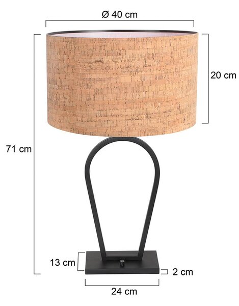Steinhauer Stolní lampa Stang, černá/hnědá, výška 71 cm, korek, stmívatelný, Černá, Obývací pokoj / jídelna, kov, Moderní