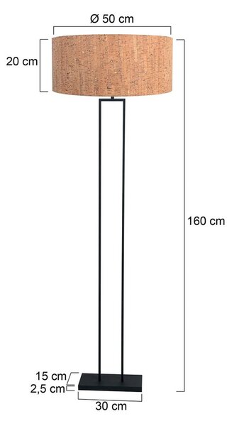 Steinhauer Stojací lampa Stang, černé/hnědé, výška 160 cm, korek, stmívatelný, Černá, Obývací pokoj / jídelna, kov, Moderní