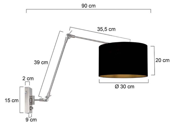 Steinhauer Nástěnné světlo Prestige Chic ocel/černá-zlatá, výška 90 cm, stmívatelný, Hliník / šedá / zinek, Obývací pokoj / jídelna, kov