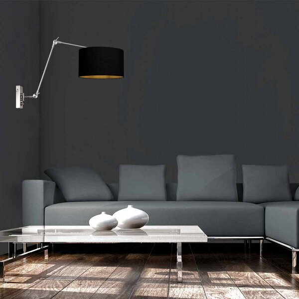 Steinhauer Nástěnné světlo Prestige Chic ocel/černá-zlatá, výška 90 cm, stmívatelný, Hliník / šedá / zinek, Obývací pokoj / jídelna, kov