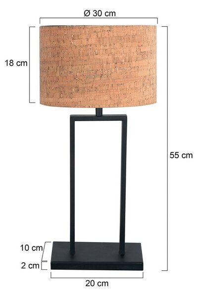 Steinhauer Stolní lampa Stang 4364ZW, černá/hnědý korek, výška 55 cm, Černá, Obývací pokoj / jídelna, kov, Moderní