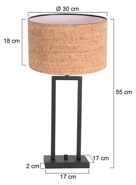 Steinhauer Stolní lampa Stang 4357ZW, korek, černá/hnědá, výška 55 cm, Černá, Obývací pokoj / jídelna, kov, Moderní