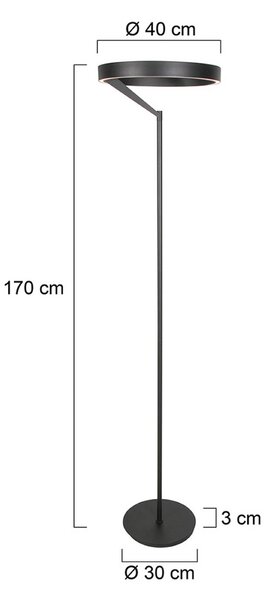 Steinhauer LED stojací lampa Mykty, černá, výška 170 cm, kov, 2 ramena,, stmívatelný, Černá, Obývací pokoj / jídelna, kov, Moderní