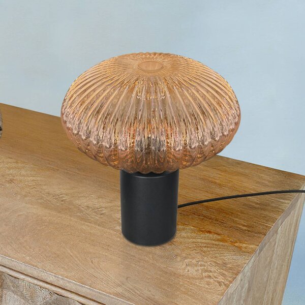 Mexlite Stolní lampa Bloeba, Ø 30 cm černá/jantarová, sklo, Krémová / jantar, Obývací pokoj / jídelna, kov, Moderní