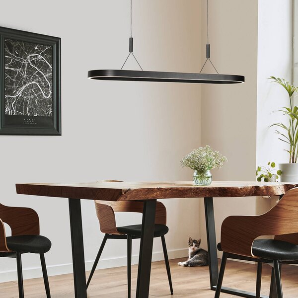 Steinhauer Závěsné světlo LED Mykty, černé, délka 120 cm, kov, 2 žárovky., stmívatelný, Černá, Obývací pokoj / jídelna, kov, Moderní