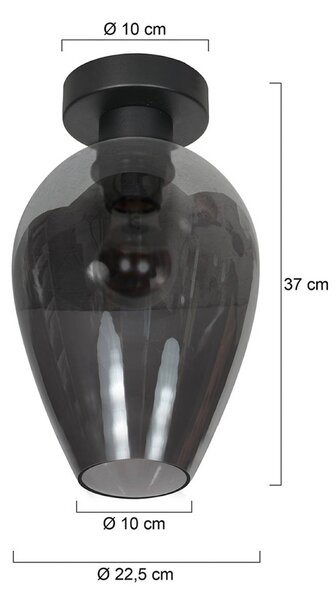 Mexlite Stropní světlo Bloeba, černá/kouřově šedá, Ø 22 cm, skleněná kapka, stmívatelný, Hliník / šedá / zinek, Obývací pokoj / jídelna, Sklo