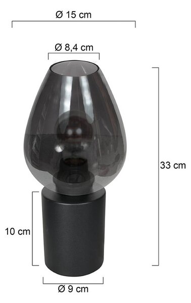 Mexlite Stolní lampa Bloeba, černá/kouřově šedá, Ø 15 cm, skleněná kapka, Hliník / šedá / zinek, Obývací pokoj / jídelna, Sklo