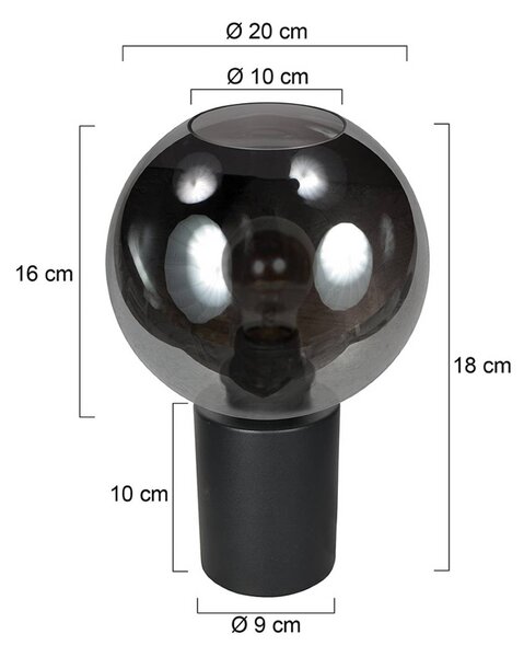 Mexlite Stolní lampa Bloeba, černá/kouřově šedá, Ø 20 cm, skleněná koule, Hliník / šedá / zinek, Obývací pokoj / jídelna, Sklo