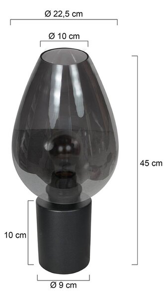 Mexlite Stolní lampa Bloeba, černá/kouřově šedá, Ø 22 cm, skleněná kapka, Hliník / šedá / zinek, Obývací pokoj / jídelna, Sklo