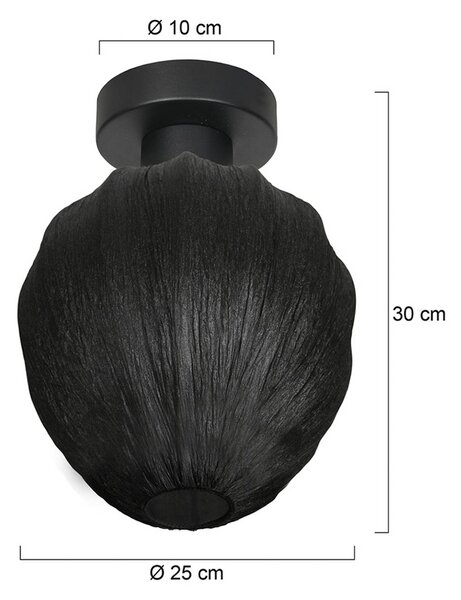 Mexlite Stropní světlo Bloeba, černá, Ø 25 cm, len/kov, stmívatelný, Černá, Obývací pokoj / jídelna, Textil / tkanina / hedvábí