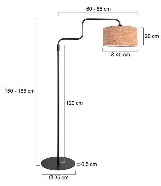 Steinhauer Stojací lampa Bloeba, černá/hnědá, výška 165 cm, korek, stmívatelný, Hnědá / rez, Obývací pokoj / jídelna, kov, Moderní