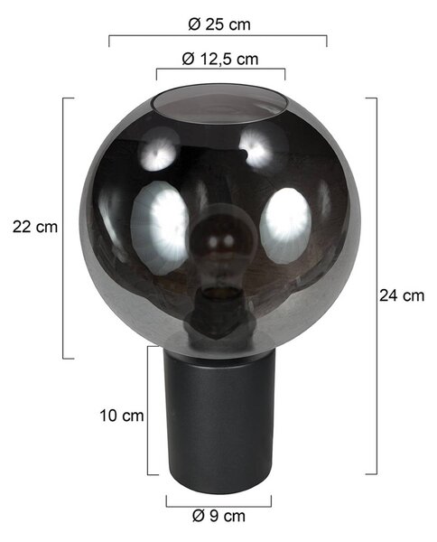 Mexlite Stolní lampa Bloeba, černá/kouřově šedá, Ø 25 cm, skleněná koule, Hliník / šedá / zinek, Obývací pokoj / jídelna, Sklo