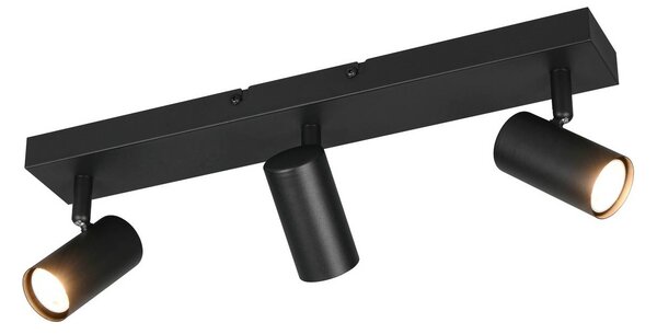 Reality Leuchten Bodovka Taryn, matná černá, délka 45 cm, 3-křídlový, Mini-GU10, stmívatelný, Černá, Obývací pokoj / jídelna, kov, Moderní, Stropní půlkruhové světlo s prostorem