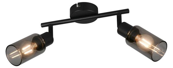 Reality Leuchten Bodovka Mars, délka 48 cm, matná černá, 2 žárovky, kov E14, stmívatelný, Černá, Obývací pokoj / jídelna, kov, Moderní, Stropní půlkruhové světlo s prostorem