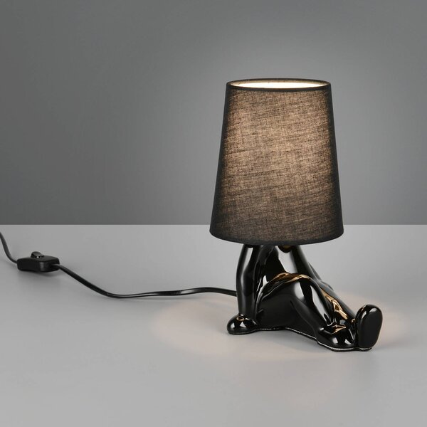 Reality Leuchten Stolní lampa Huma, černá, výška 25 cm, textil/keramika, E14, Černá, Obývací pokoj / jídelna, Keramika, Young lifestyle