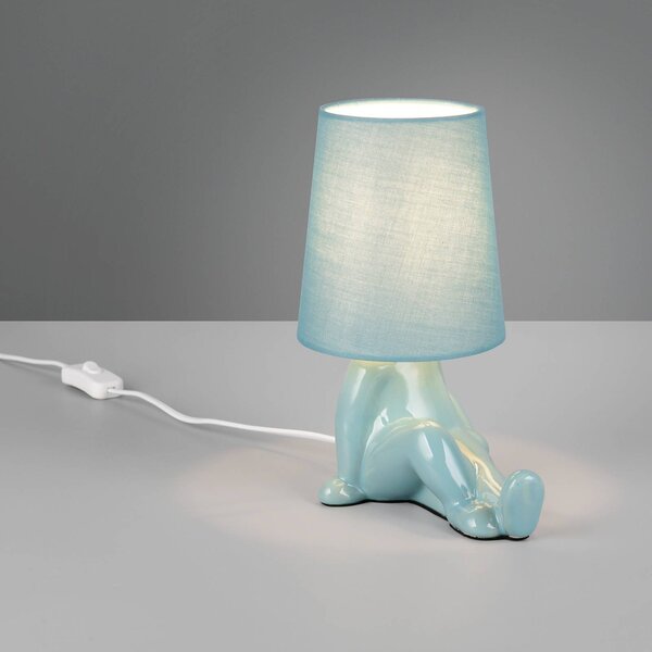 Reality Leuchten Stolní lampa Huma, modrá, výška 25 cm, textil/keramika, E14, Modrá, Obývací pokoj / jídelna, Keramika, Young lifestyle