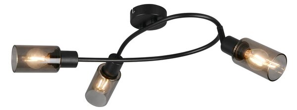Reality Leuchten Bodovka Mars, délka 45 cm, matná černá, 3-křídlá, kov E14, stmívatelný, Černá, Obývací pokoj / jídelna, kov, Moderní, Stropní půlkruhové světlo s prostorem