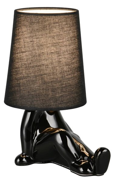 Reality Leuchten Stolní lampa Huma, černá, výška 25 cm, textil/keramika, E14, Černá, Obývací pokoj / jídelna, Keramika, Young lifestyle