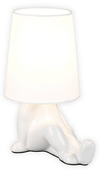 Reality Leuchten Stolní lampa Huma, bílá, výška 25 cm, textil/keramika, E14, Bílá / opál, Obývací pokoj / jídelna, Keramika, Young lifestyle