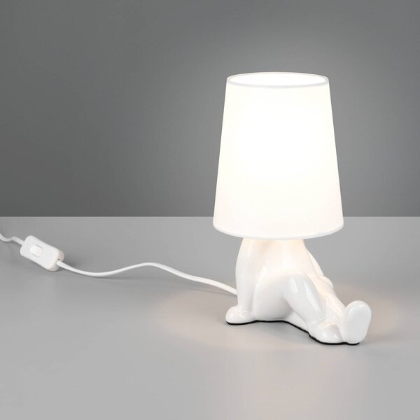Reality Leuchten Stolní lampa Huma, bílá, výška 25 cm, textil/keramika, E14, Bílá / opál, Obývací pokoj / jídelna, Keramika, Young lifestyle