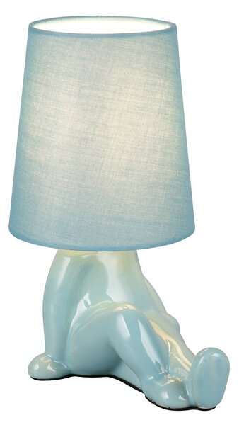 Reality Leuchten Stolní lampa Huma, modrá, výška 25 cm, textil/keramika, E14, Modrá, Obývací pokoj / jídelna, Keramika, Young lifestyle