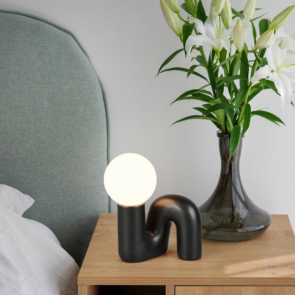Reality Leuchten Stolní lampa Quinn, černá, výška 22 cm, keramika/sklo, G9, Černá, Obývací pokoj / jídelna, Keramika, Young lifestyle