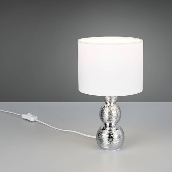 Reality Leuchten Stolní lampa Lova, bílá/stříbrná, výška 29 cm, sklo/keramika E27, Bílá / opál, Obývací pokoj / jídelna, Keramika