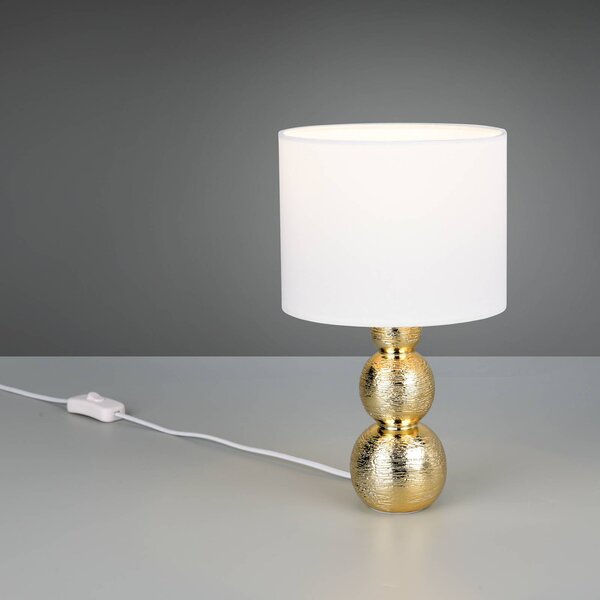 Reality Leuchten Stolní lampa Lova, bílá/zlatá, výška 29 cm, sklo/keramika, E27, Bílá / opál, Obývací pokoj / jídelna, Keramika