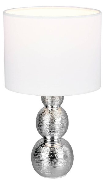 Reality Leuchten Stolní lampa Lova, bílá/stříbrná, výška 29 cm, sklo/keramika E27, Bílá / opál, Obývací pokoj / jídelna, Keramika