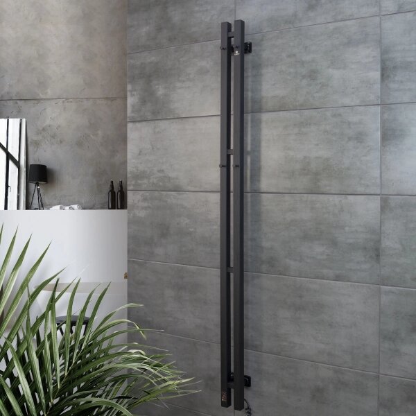 Elektrický sušák na ručníky s termostatem SILOUETTE 106W 150x9 cm černá pravá