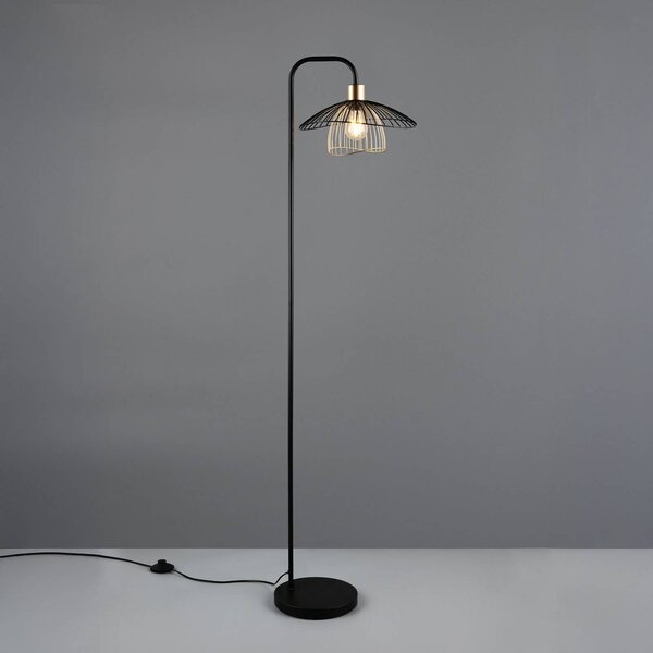 Reality Leuchten Stojací lampa Lauris, matná černá, výška 155 cm, kov, E27, Černá, Obývací pokoj / jídelna, kov, Moderní, stojací lampa