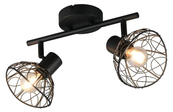 Reality Leuchten Stropní světlo Yako, matná černá, délka 40 cm, 2 žárovky, kov, stmívatelný, Černá, Obývací pokoj / jídelna, kov, Moderní, Stropní svítidlo