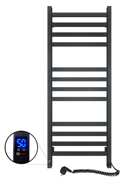 Koupelnový žebříkový radiátor s termostatem AVANGARD 227W 120x48cm černá pravá