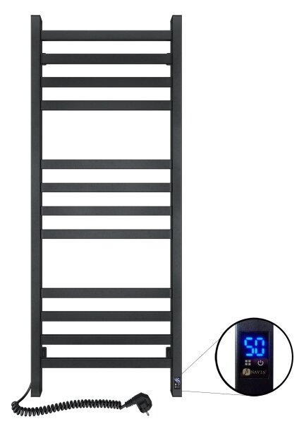 Koupelnový žebříkový radiátor s termostatem AVANGARD 227W 120x48cm černá levá