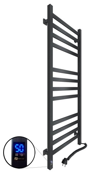 Koupelnový žebříkový radiátor s termostatem AVANGARD 227W 120x48cm černá pravá
