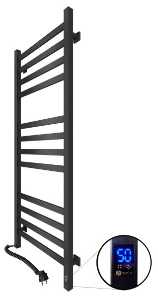 Koupelnový žebříkový radiátor s termostatem AVANGARD 227W 120x48cm černá levá